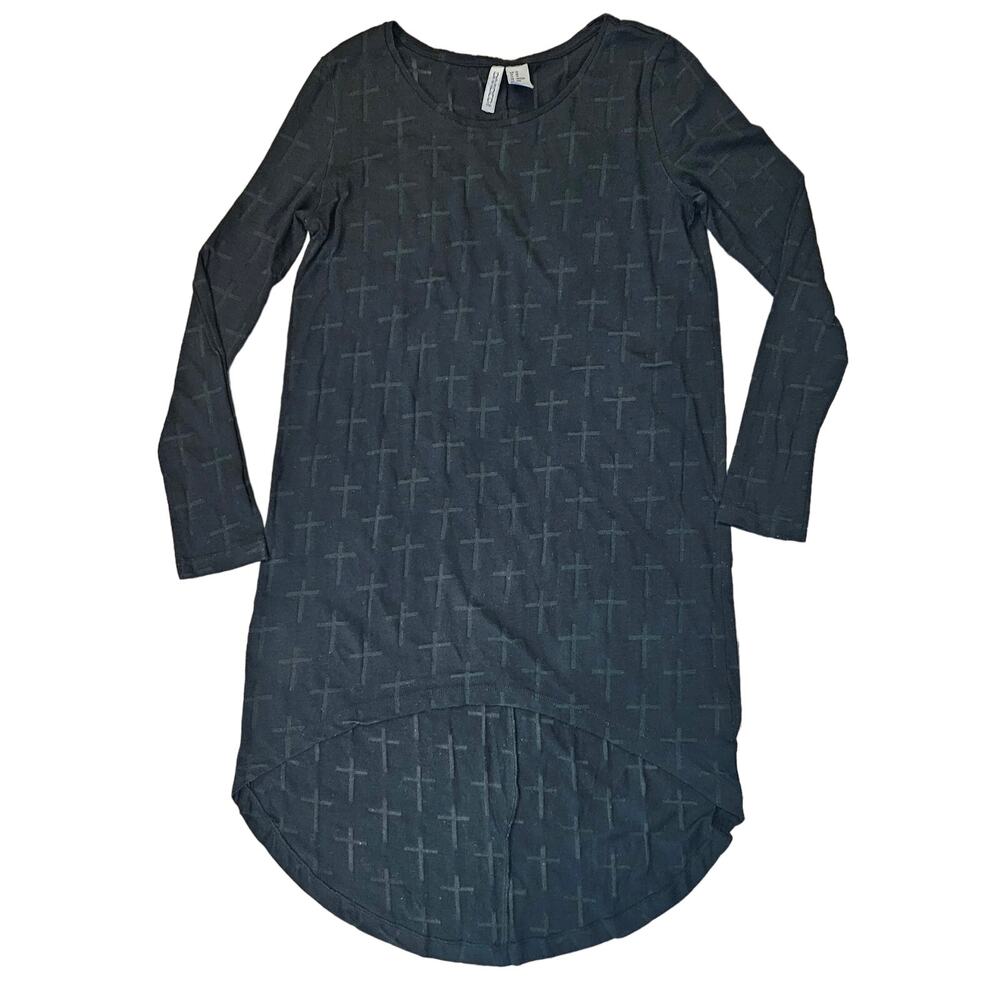 Divided by H&M Gothic Cross Long Jersey Top Women's Size XS Black Long Sleeve